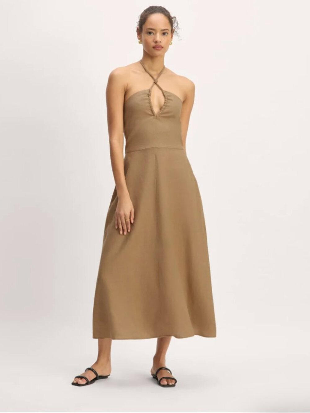 Everlane • The Linen Halter-Neck Dress, Brown